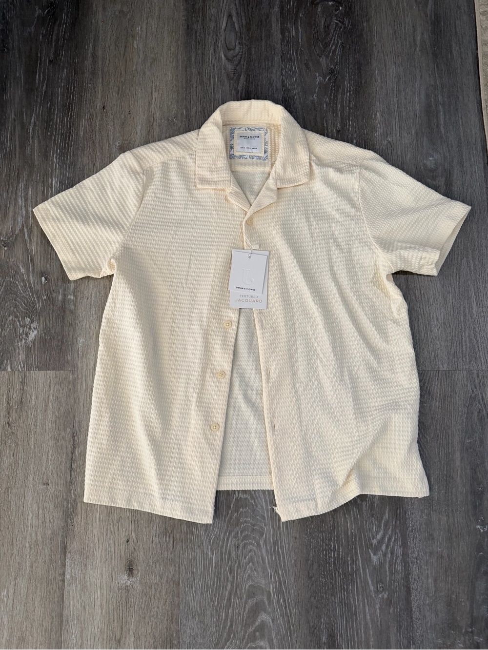 NWT Denim & Flower Ricky Singh Short-Sleeve Collar Shirt - Cream